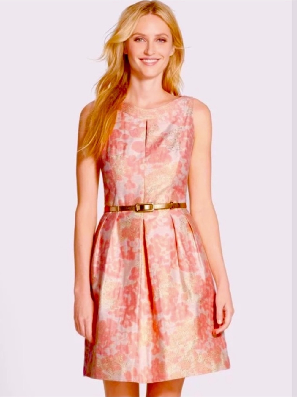 NWOT Tahari ASL Belted Metallic Jacquard Fit & Flare Dress